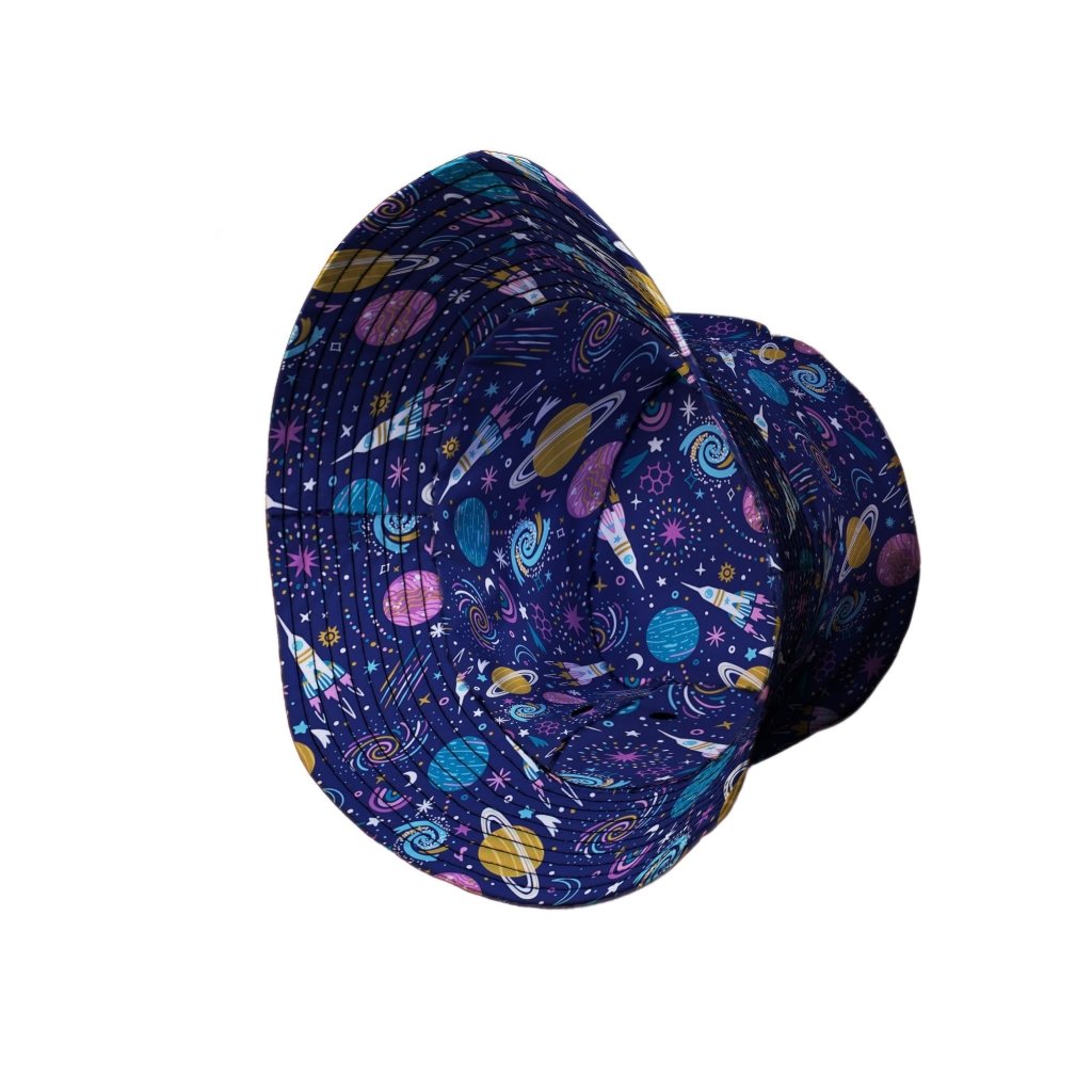 Cosmic Cute Outer Space Bucket Hat - M - Black Stitching - -