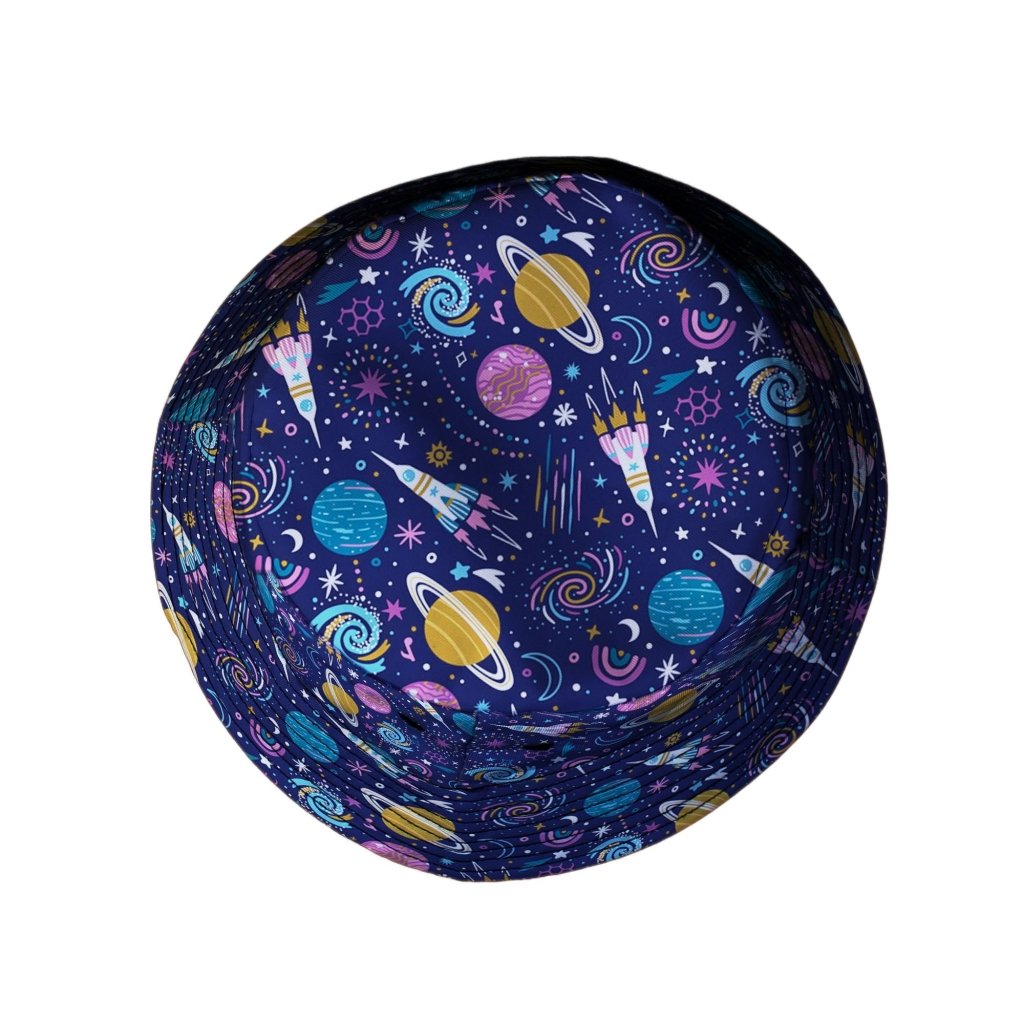 Cosmic Cute Outer Space Bucket Hat - M - Black Stitching - -