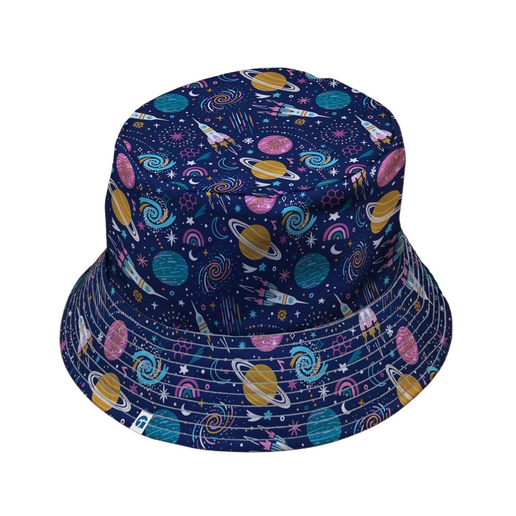 Cosmic Cute Outer Space Bucket Hat - M - Black Stitching - -