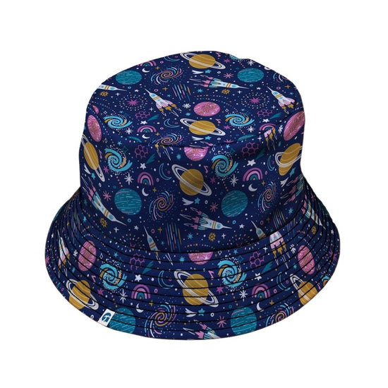 Cosmic Cute Outer Space Bucket Hat - M - Grey Stitching - -
