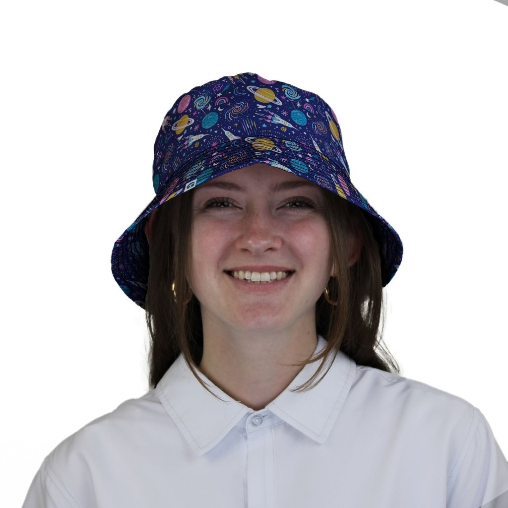 Cosmic Cute Outer Space Bucket Hat - M - Black Stitching - -
