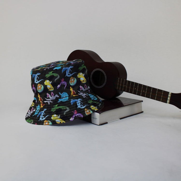 Cute Baby Dragons Bucket Hat - M - Black Stitching - -