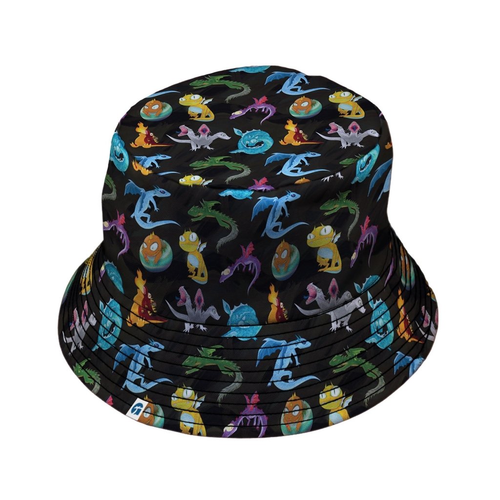Cute Baby Dragons Bucket Hat - M - Grey Stitching - -