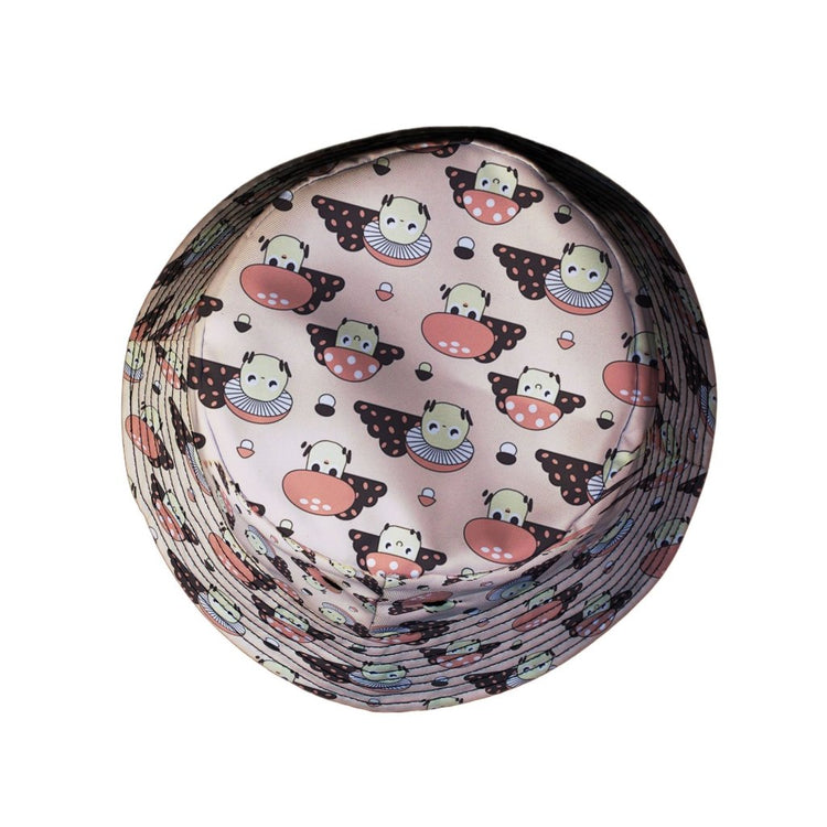 Cute Mushroom Fungi and Slime Orange Pink Video Game Bucket Hat - M - Black Stitching - -