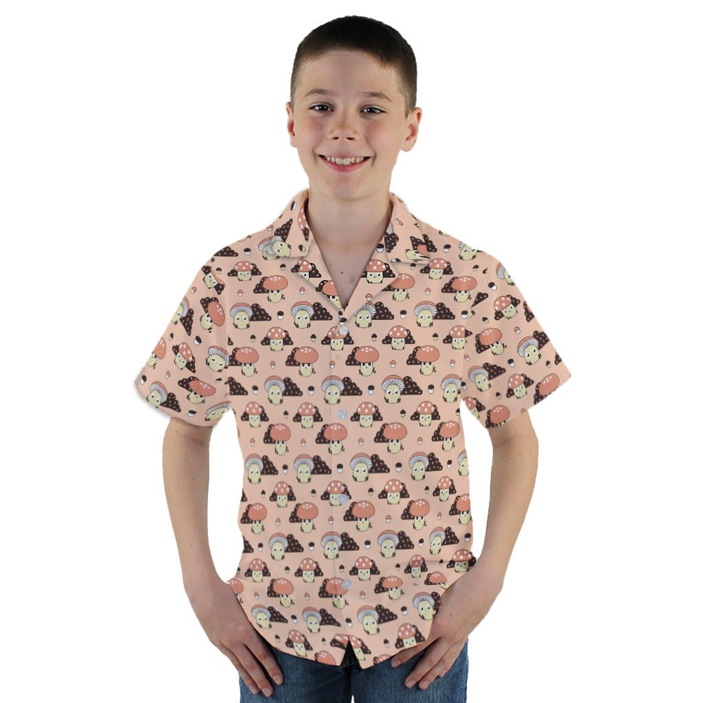 Cute Mushroom Fungi and Slime Orange Pink Video Game Youth Hawaiian Shirt - YM - -