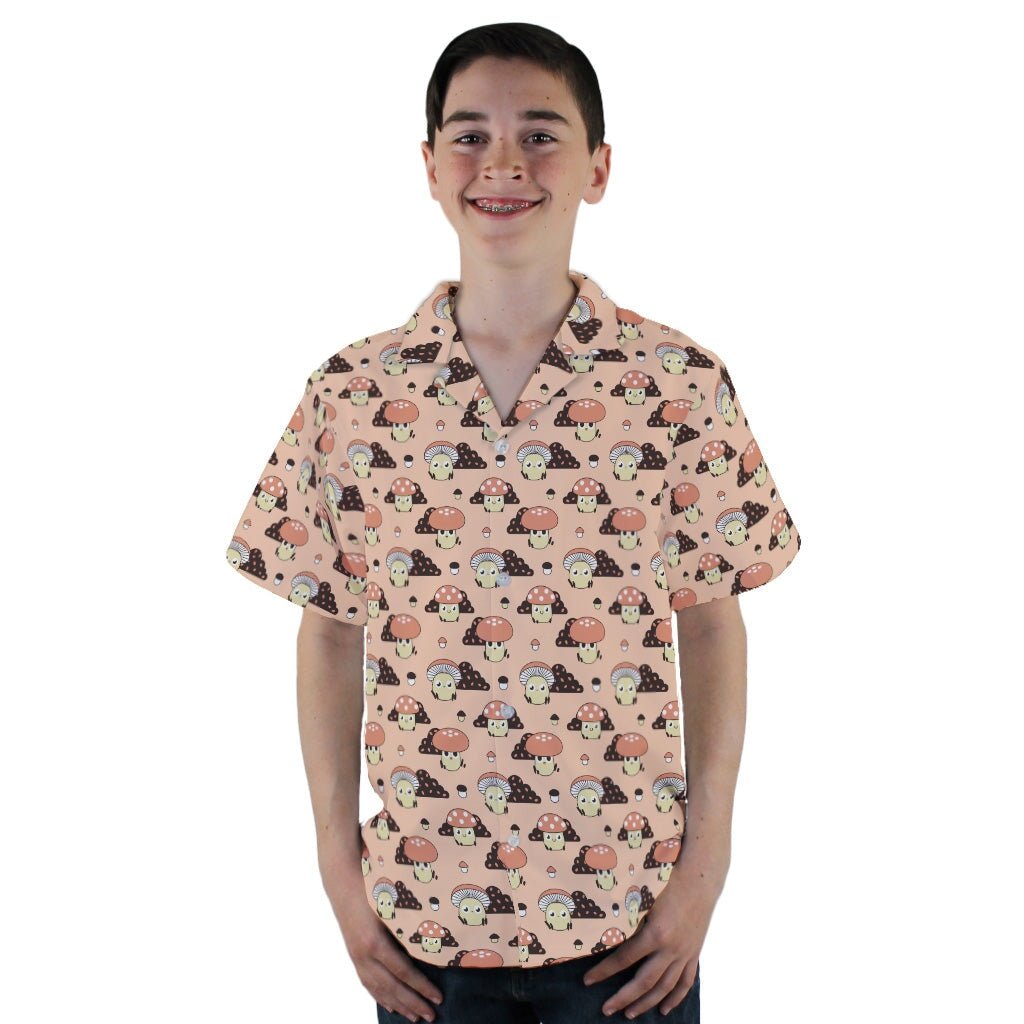 Cute Mushroom Fungi and Slime Orange Pink Video Game Youth Hawaiian Shirt - YL - -