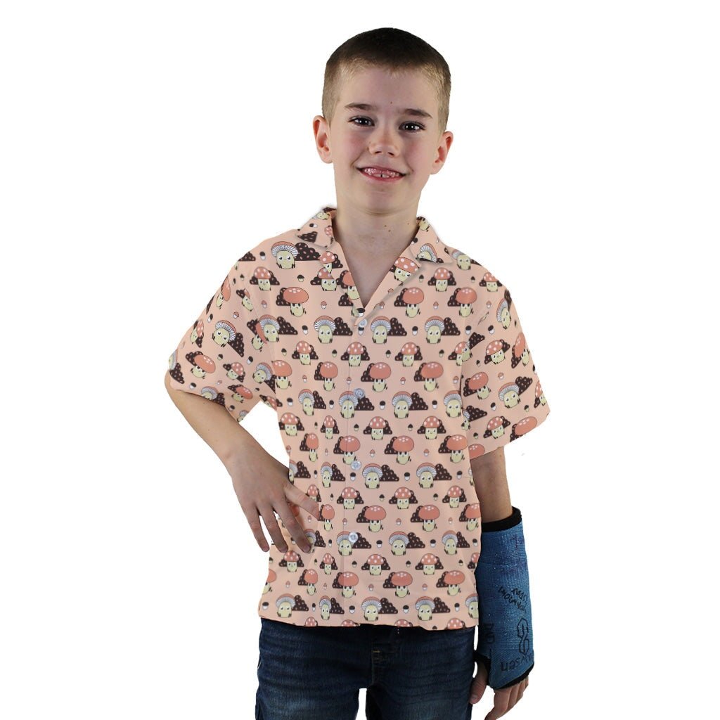 Cute Mushroom Fungi and Slime Orange Pink Video Game Youth Hawaiian Shirt - YXS - -