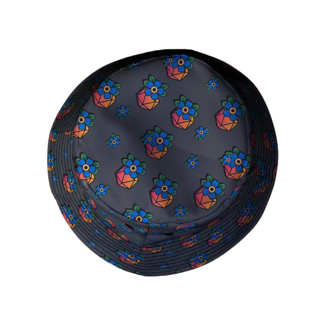 D20 Floral Hawaiian Gray Bucket Hat - M - Black Stitching - -