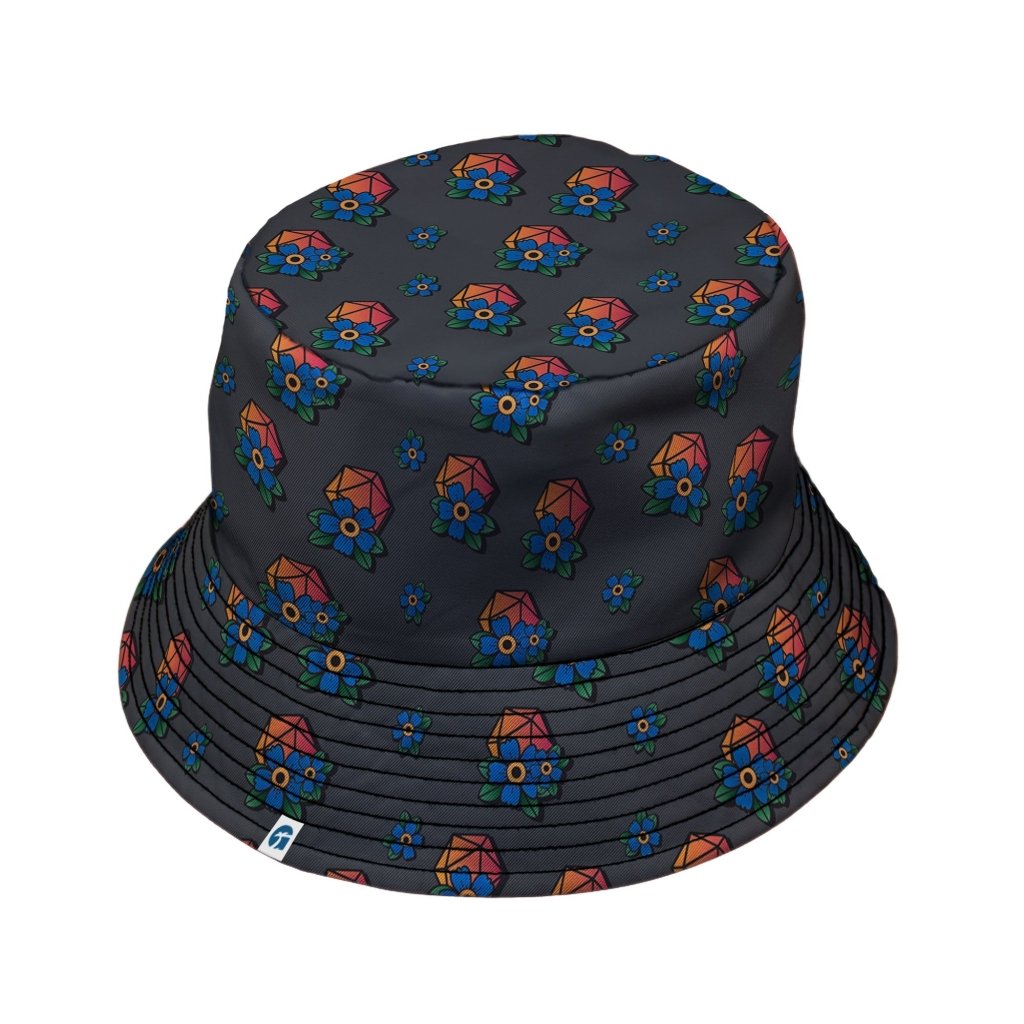 D20 Floral Hawaiian Gray Bucket Hat - M - Grey Stitching - -