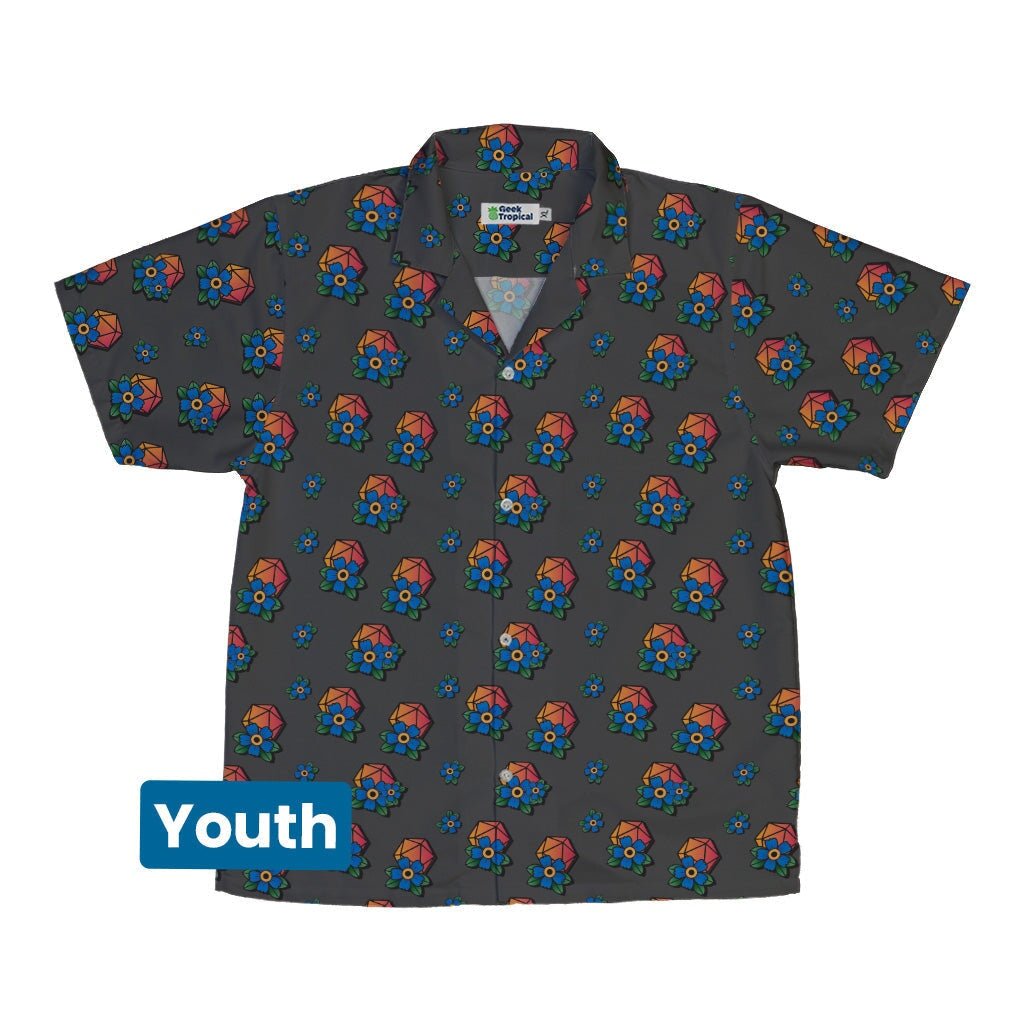 D20 Floral Hawaiian Gray Youth Hawaiian Shirt - YXS - -