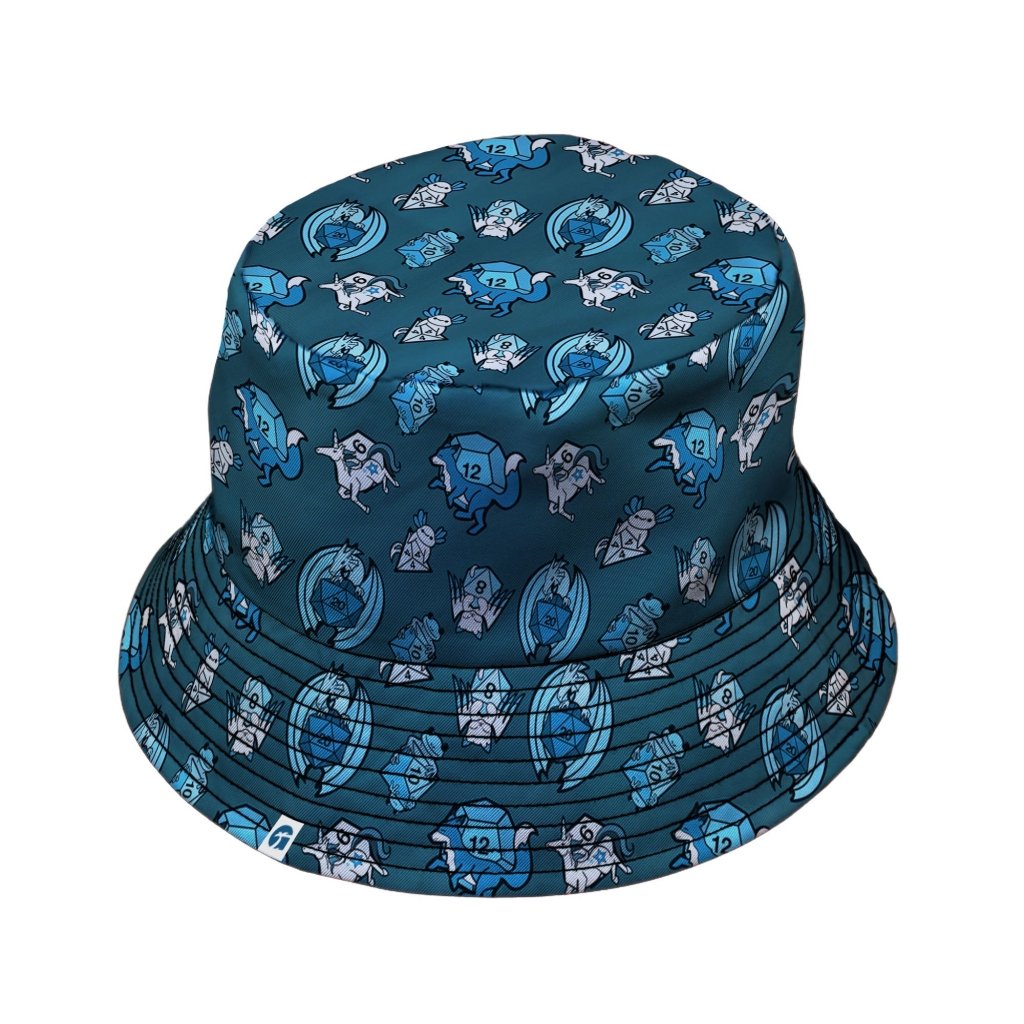 Dice Critters Blue Monochrome Bucket Hat - M - Grey Stitching - -
