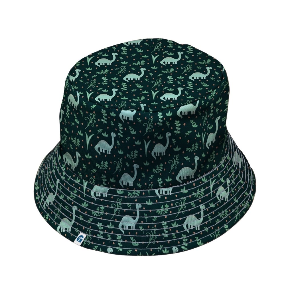 Dino Green Tropics Green Dinosaur Bucket Hat - M - Black Stitching - -