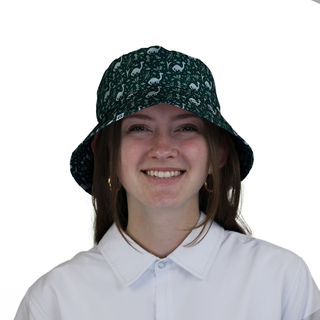 Dino Green Tropics Green Dinosaur Bucket Hat - M - Black Stitching - -