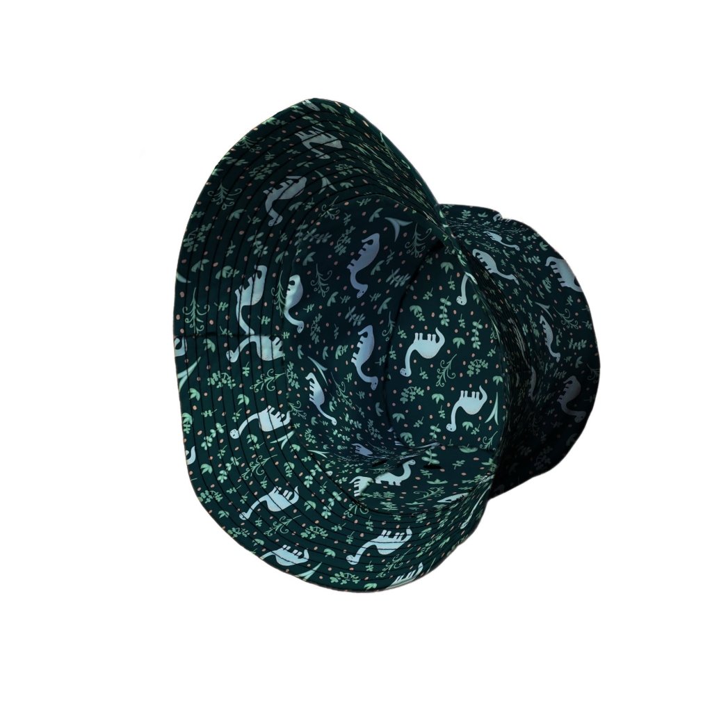 Dino Green Tropics Green Dinosaur Bucket Hat - M - Black Stitching - -