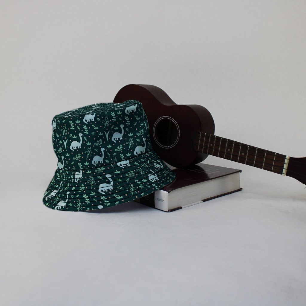 Dino Green Tropics Green Dinosaur Bucket Hat - M - Black Stitching - -