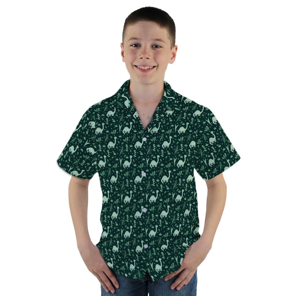 Dino Green Tropics Green Dinosaur Youth Hawaiian Shirt - YM - -