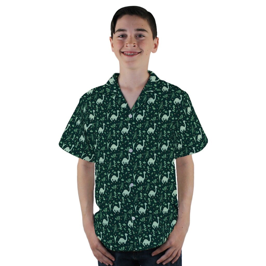 Dino Green Tropics Green Dinosaur Youth Hawaiian Shirt - YL - -