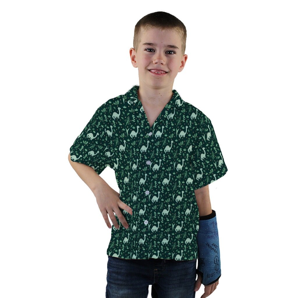 Dino Green Tropics Green Dinosaur Youth Hawaiian Shirt - YXS - -