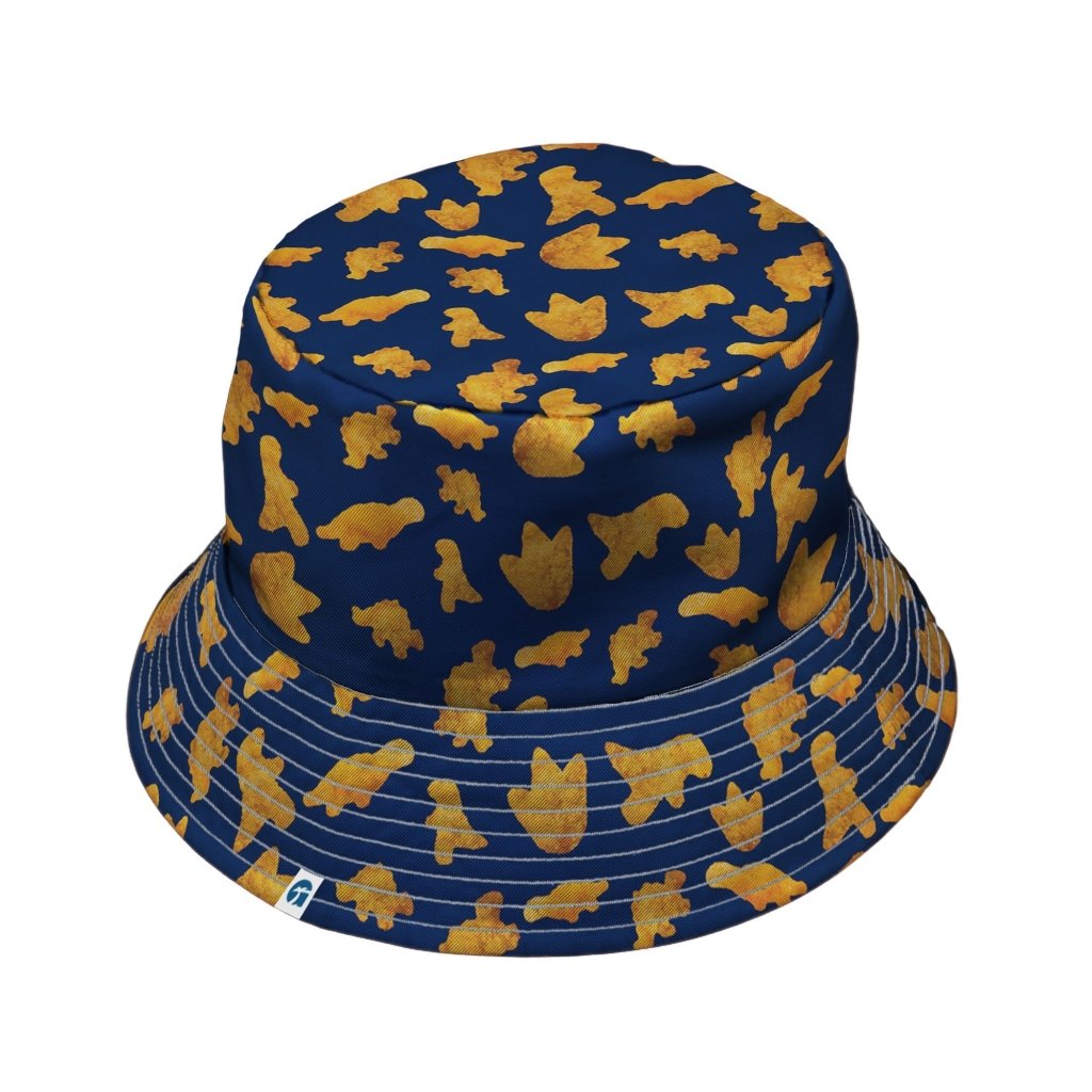 Dinosaur Chicken Nuggets Blue Bucket Hat - M - Black Stitching - -