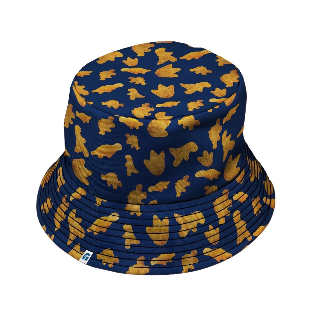 Dinosaur Chicken Nuggets Blue Bucket Hat - M - Grey Stitching - -
