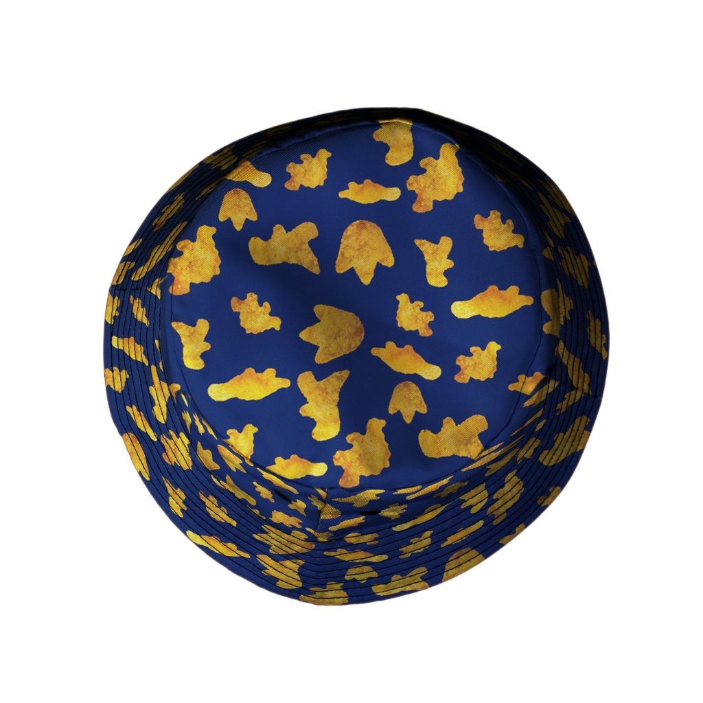 Dinosaur Chicken Nuggets Blue Bucket Hat - M - Black Stitching - -