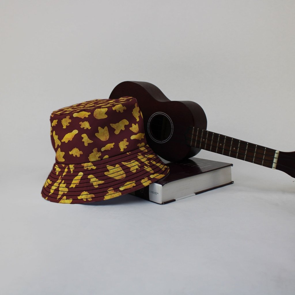 Dinosaur Chicken Nuggets Red Bucket Hat - M - Black Stitching - -