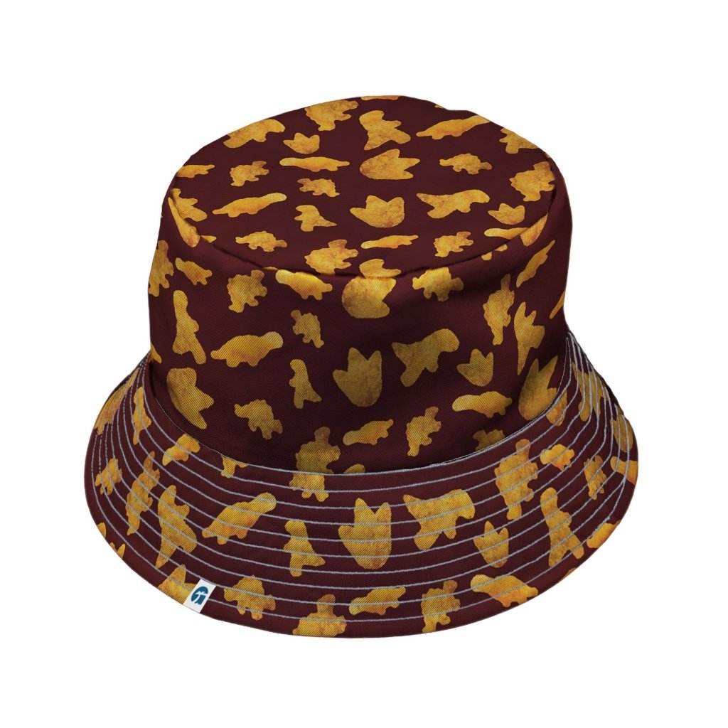 Dinosaur Chicken Nuggets Red Bucket Hat - M - Black Stitching - -