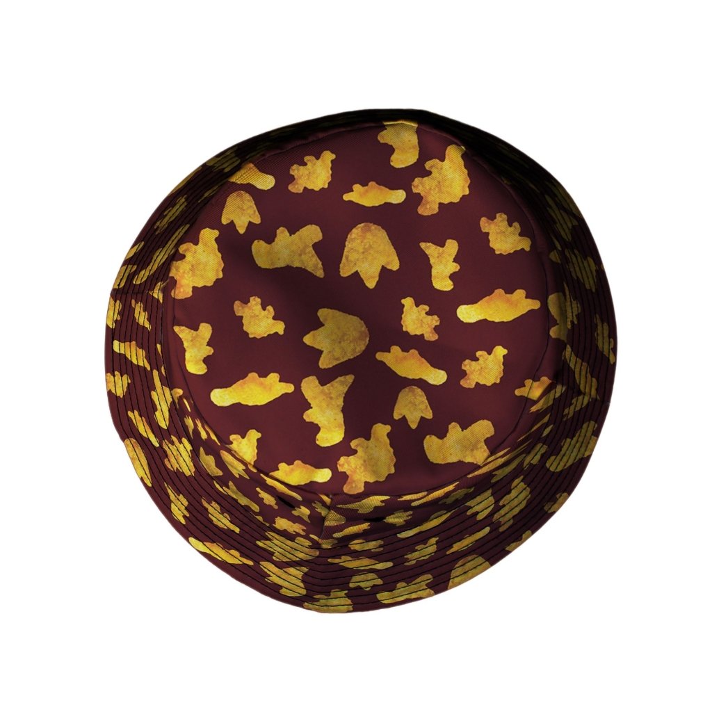 Dinosaur Chicken Nuggets Red Bucket Hat - M - Black Stitching - -