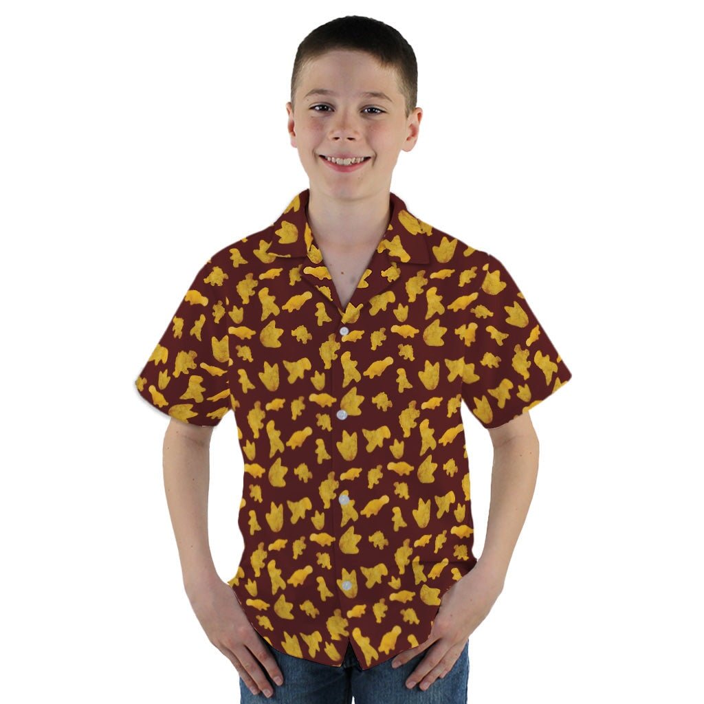 Dinosaur Chicken Nuggets Red Youth Hawaiian Shirt - YM - -