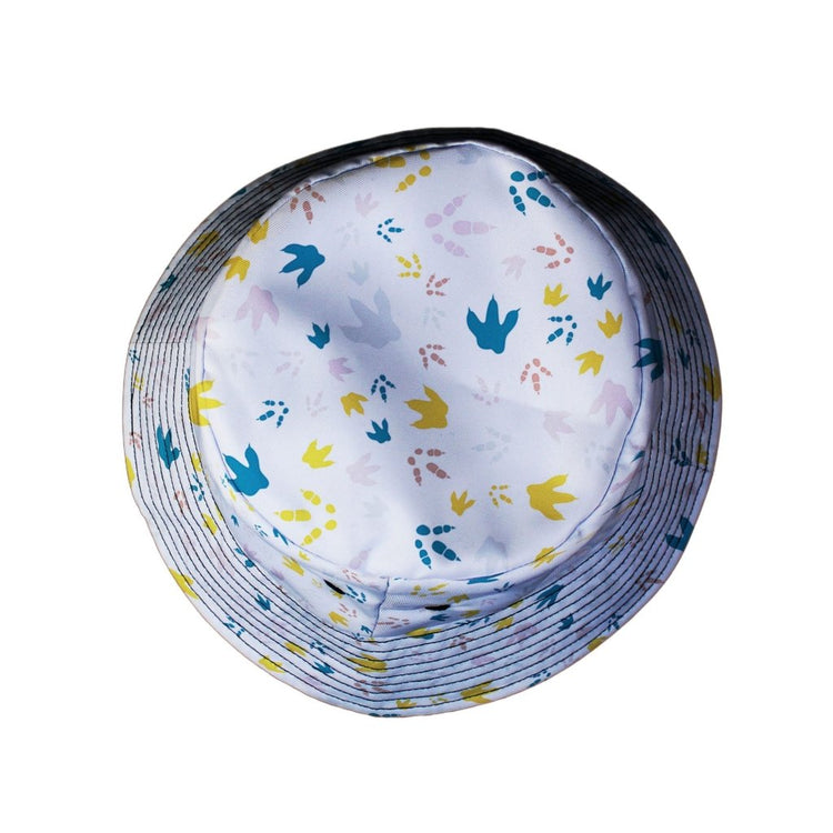 Dinosaur Footprint Tracks White Bucket Hat - M - Grey Stitching - -