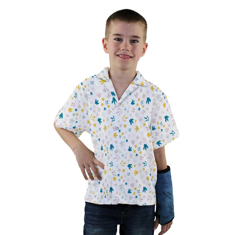 Dinosaur Footprint Tracks White Youth Hawaiian Shirt - YXS - -
