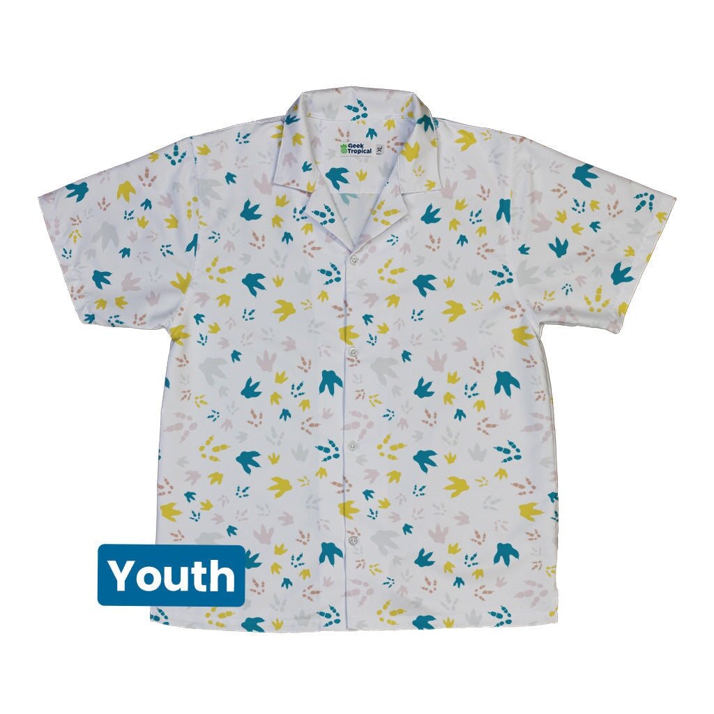 Dinosaur Footprint Tracks White Youth Hawaiian Shirt - YXS - -