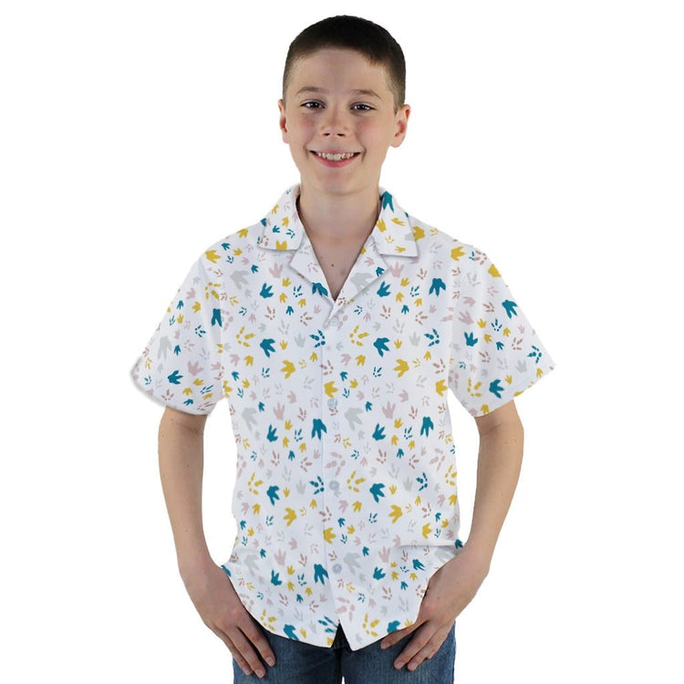 Dinosaur Footprint Tracks White Youth Hawaiian Shirt - YM - -