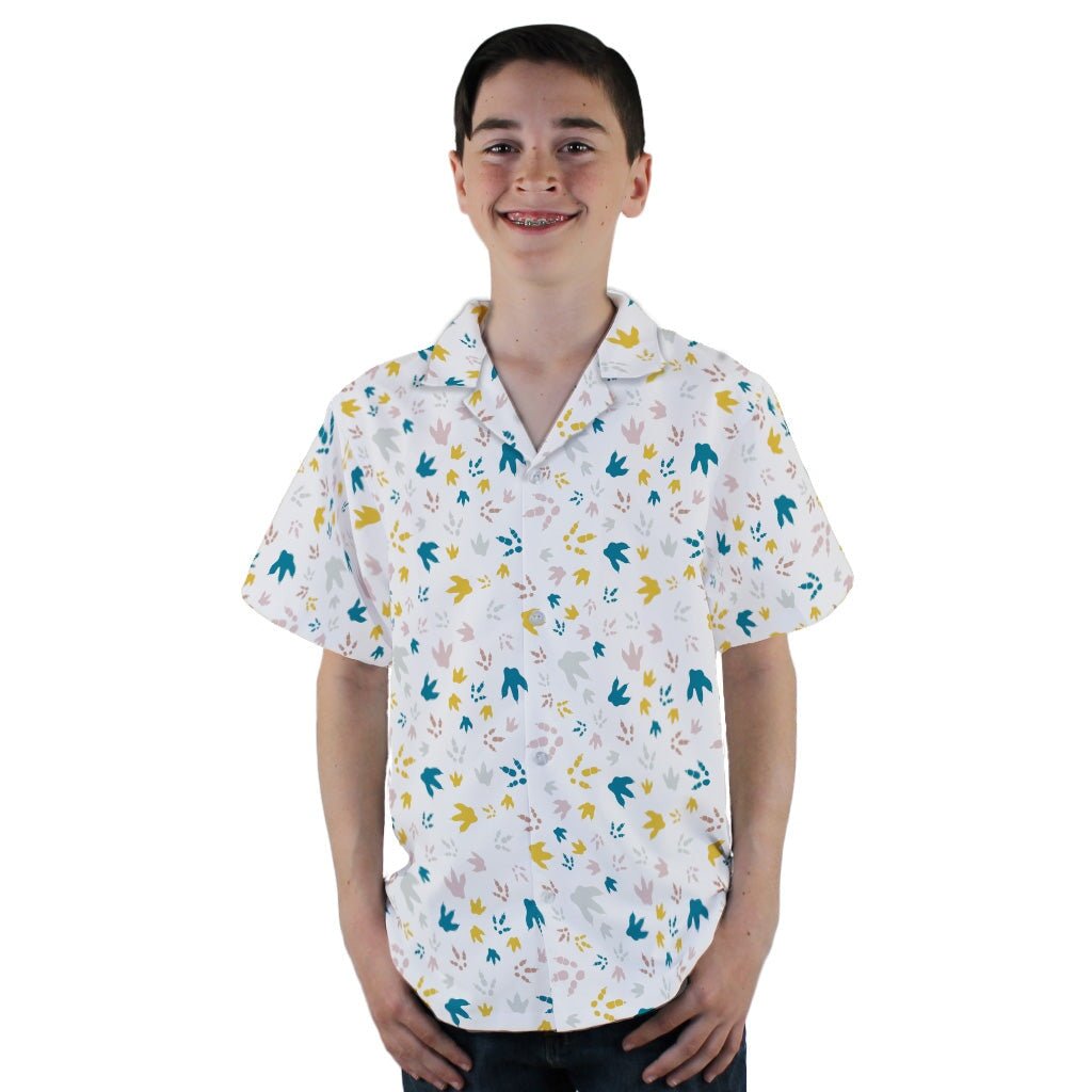 Dinosaur Footprint Tracks White Youth Hawaiian Shirt - YL - -