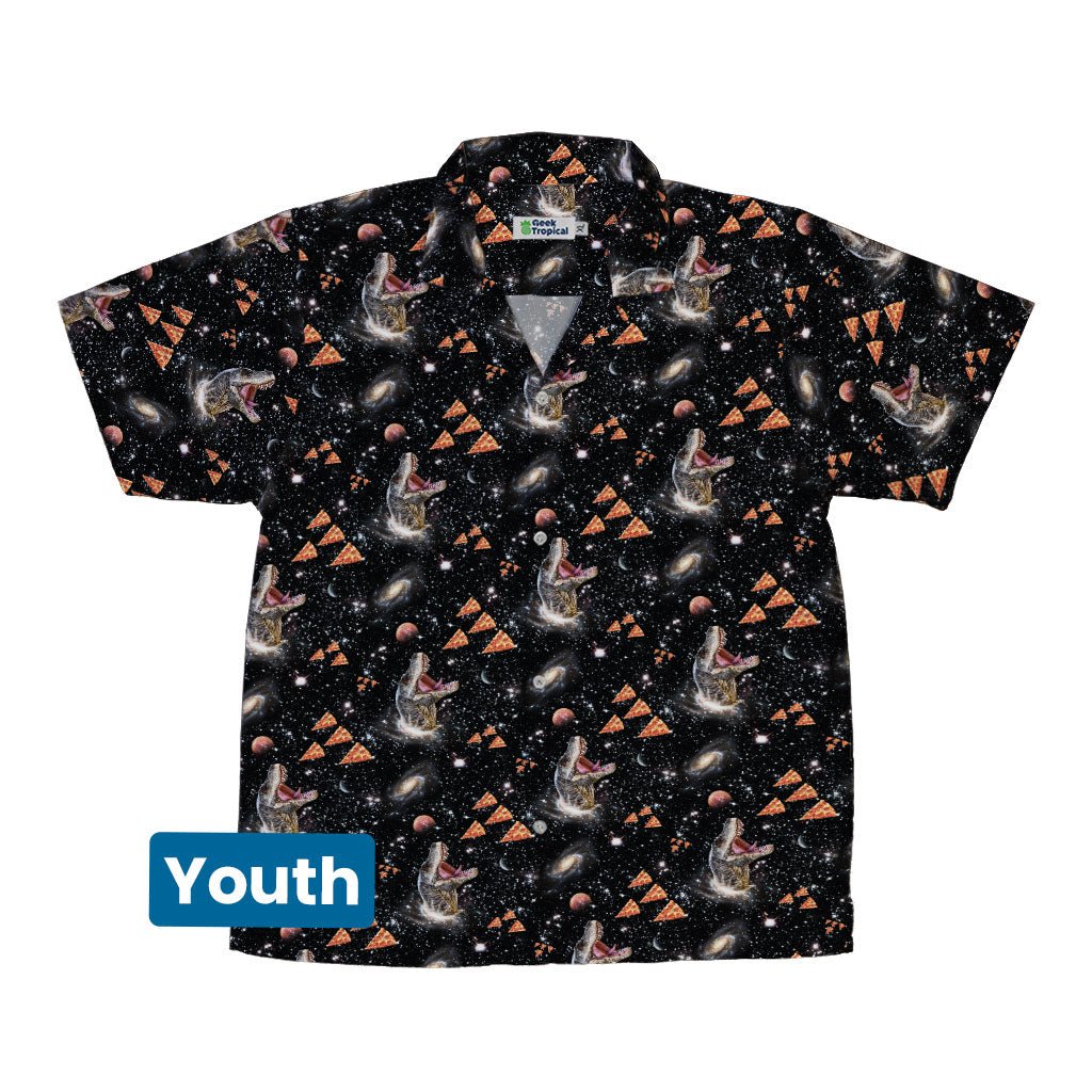 Dinosaur Galaxy Pizza Ships Youth Hawaiian Shirt - YXS - -