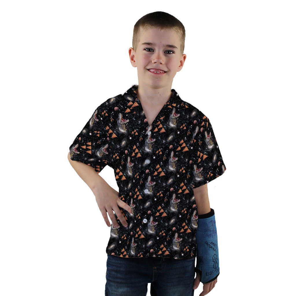 Dinosaur Galaxy Pizza Ships Youth Hawaiian Shirt - YXS - -
