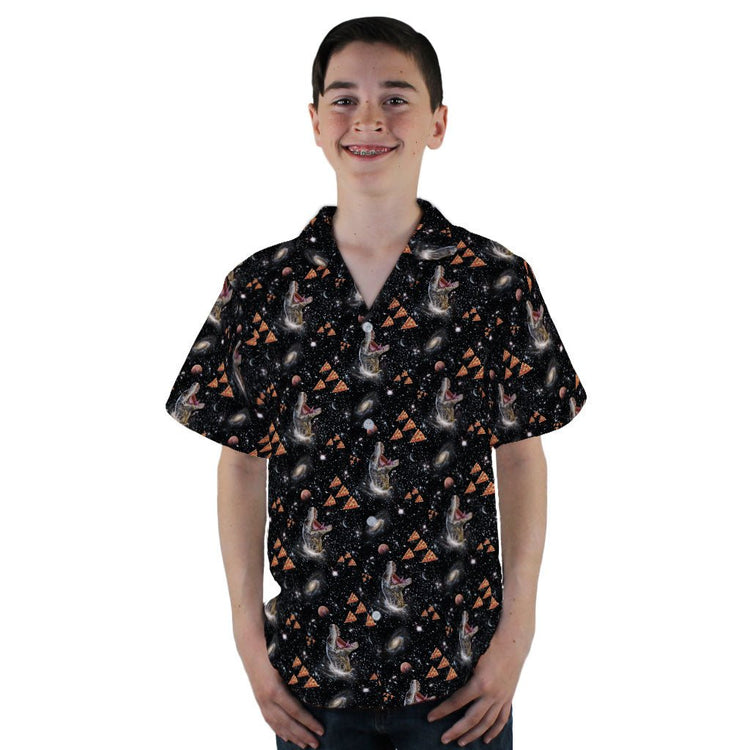 Dinosaur Galaxy Pizza Ships Youth Hawaiian Shirt - YL - -
