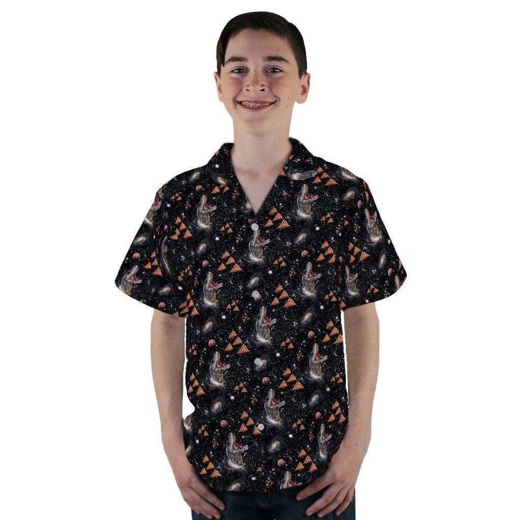 Dinosaur Galaxy Pizza Ships Youth Hawaiian Shirt - YL - -