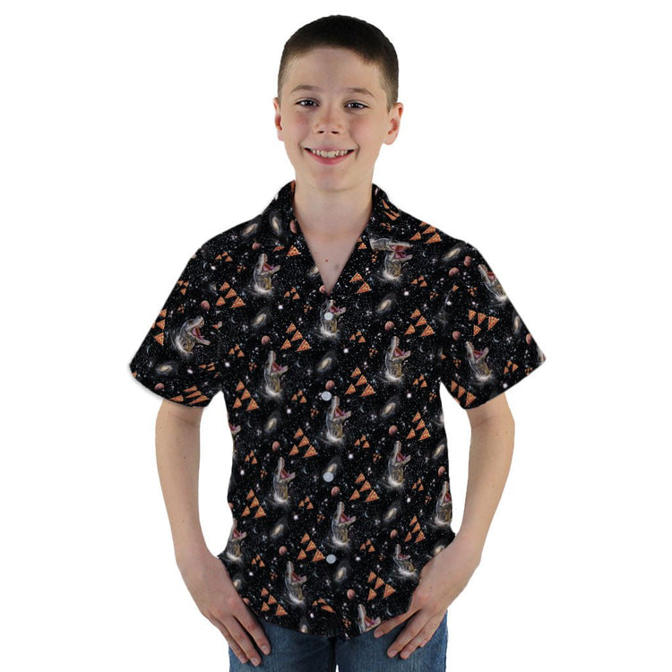 Dinosaur Galaxy Pizza Ships Youth Hawaiian Shirt - YM - -