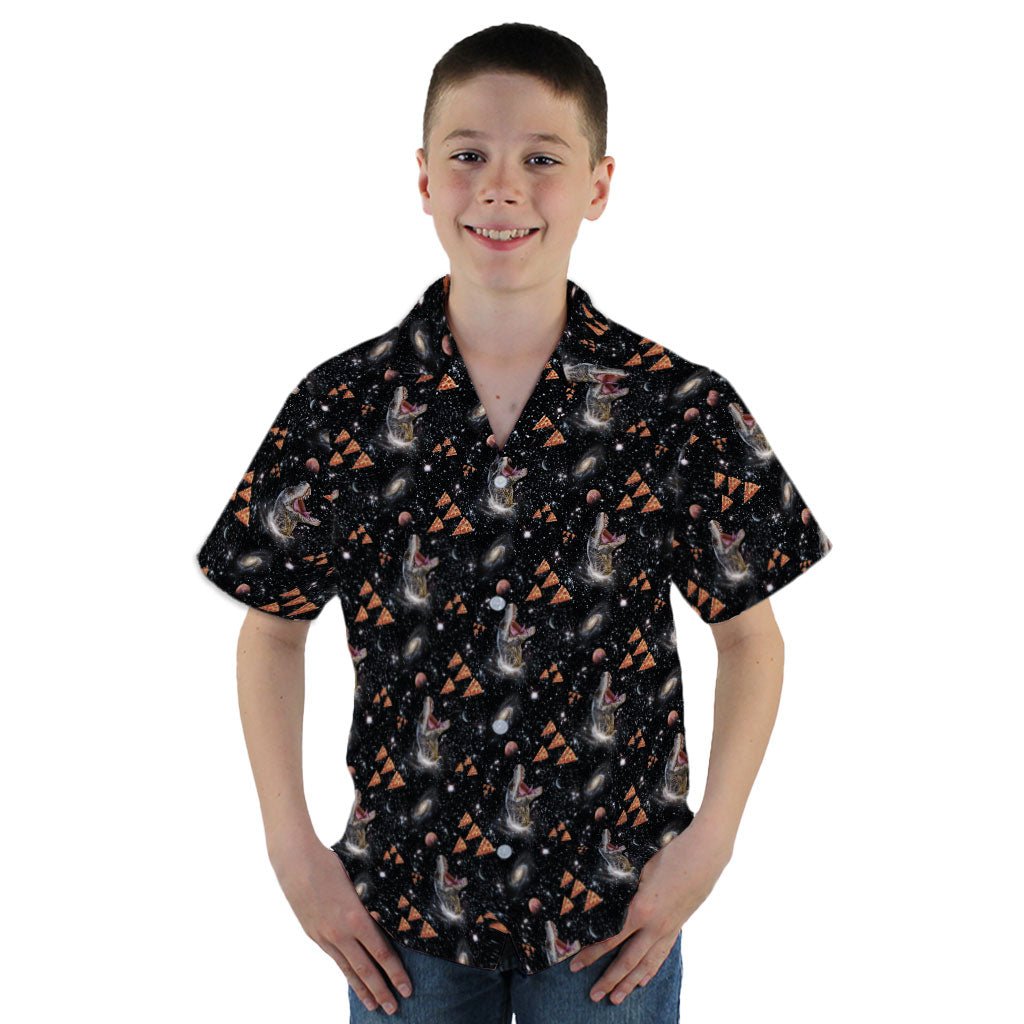 Dinosaur Galaxy Pizza Ships Youth Hawaiian Shirt - YM - -