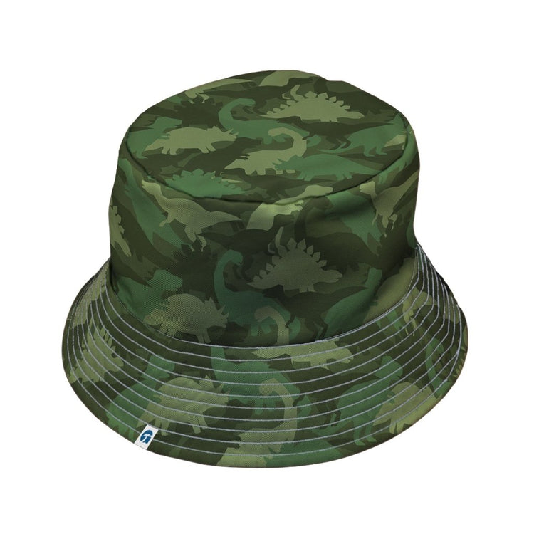 Dinosaur Khaki Army Dinosaur Green Bucket Hat - M - Black Stitching - -