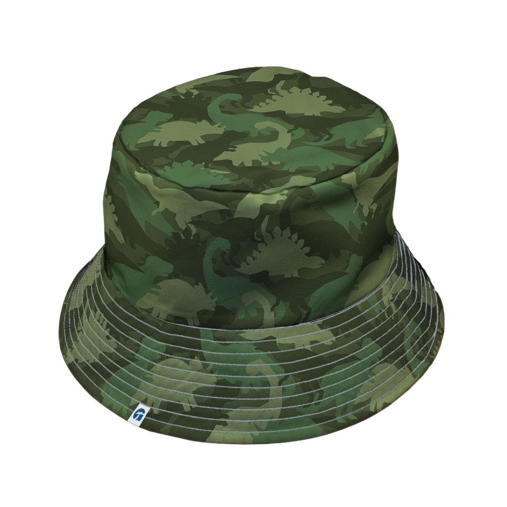 Dinosaur Khaki Army Dinosaur Green Bucket Hat - M - Black Stitching - -