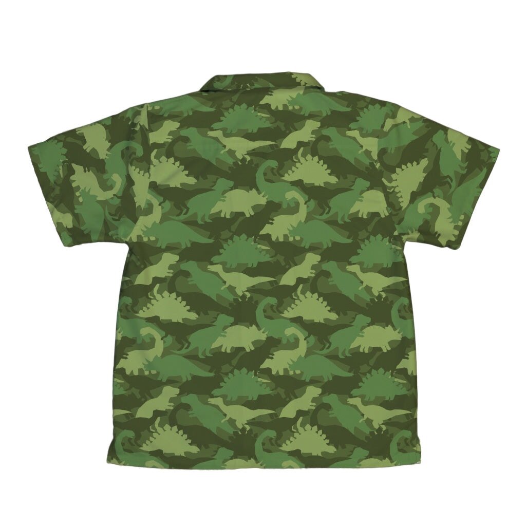 Dinosaur Khaki Army Dinosaur Green Youth Hawaiian Shirt - YXS - -