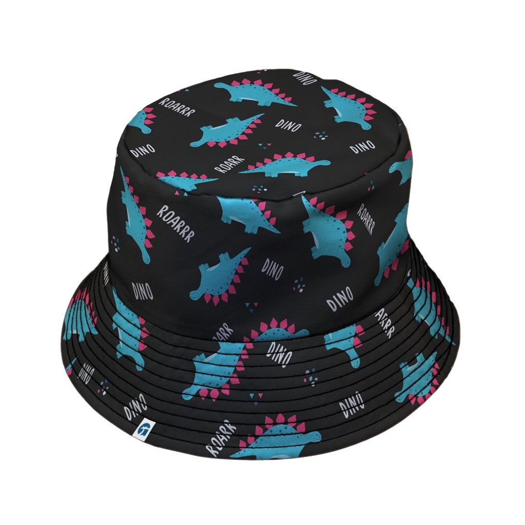 Dinosaur Roarrr Black Bucket Hat - M - Grey Stitching - -
