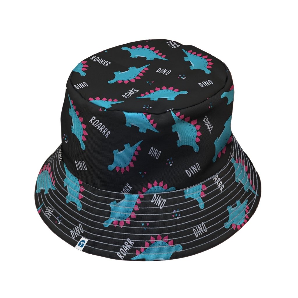 Dinosaur Roarrr Black Bucket Hat - M - Black Stitching - -