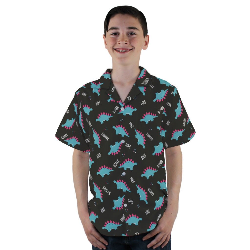 Dinosaur Roarrr Black Youth Hawaiian Shirt - YL - -