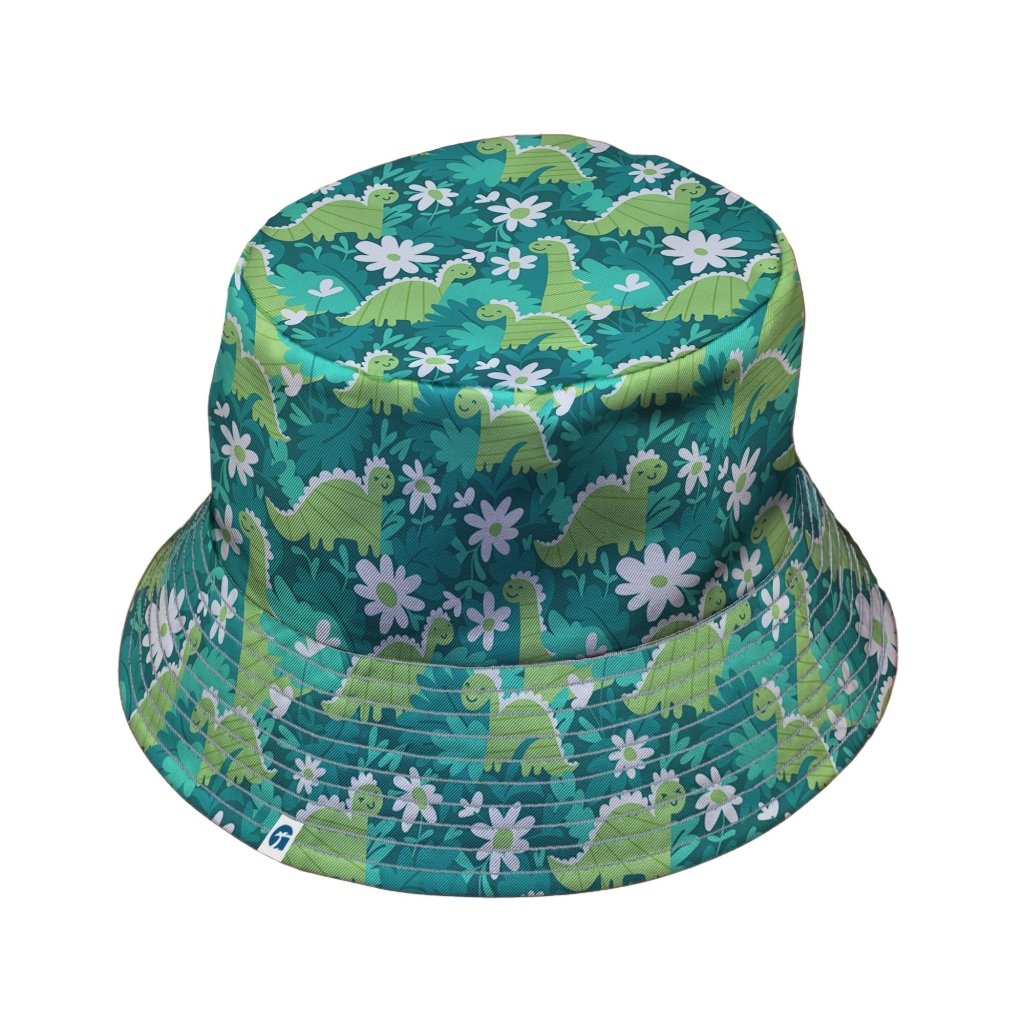 Dinosaur Smiles Flowers and Leaves Bucket Hat - M - Black Stitching - -