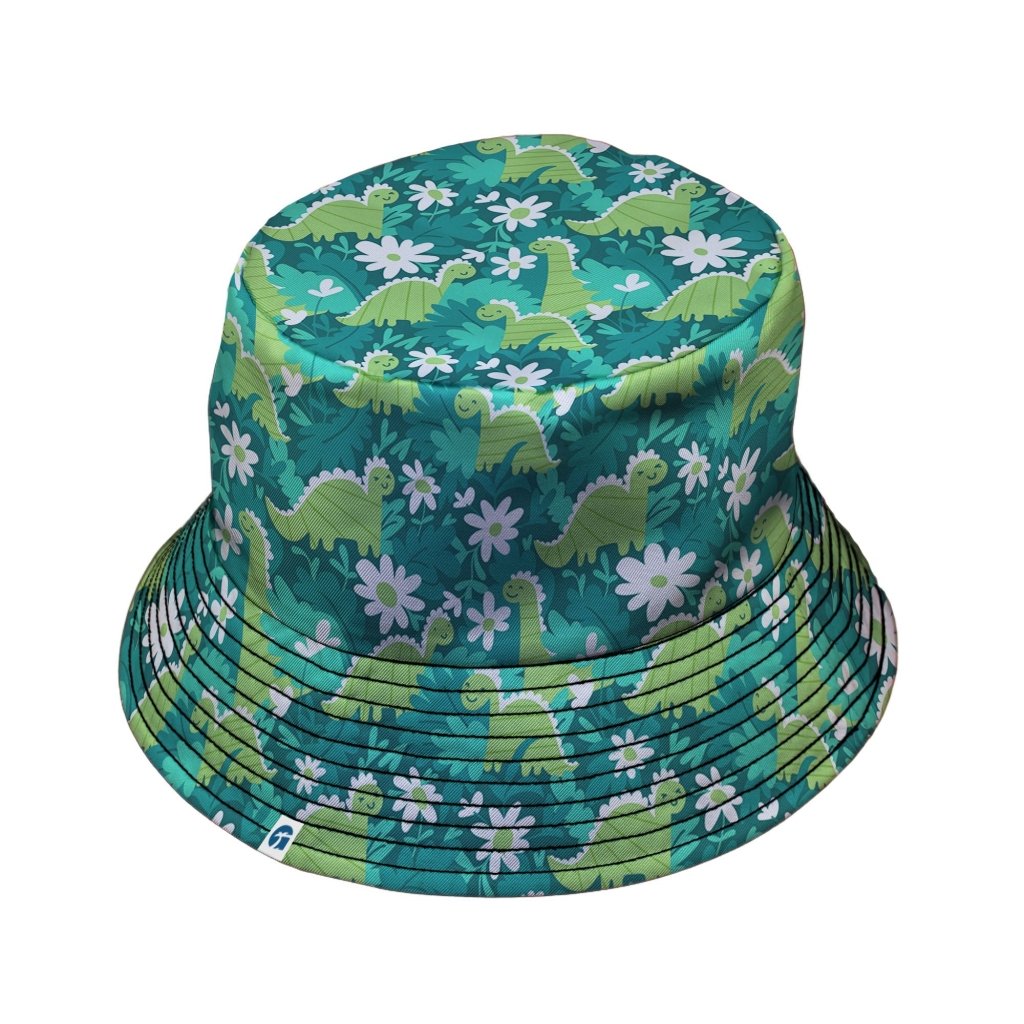 Dinosaur Smiles Flowers and Leaves Bucket Hat - M - Grey Stitching - -