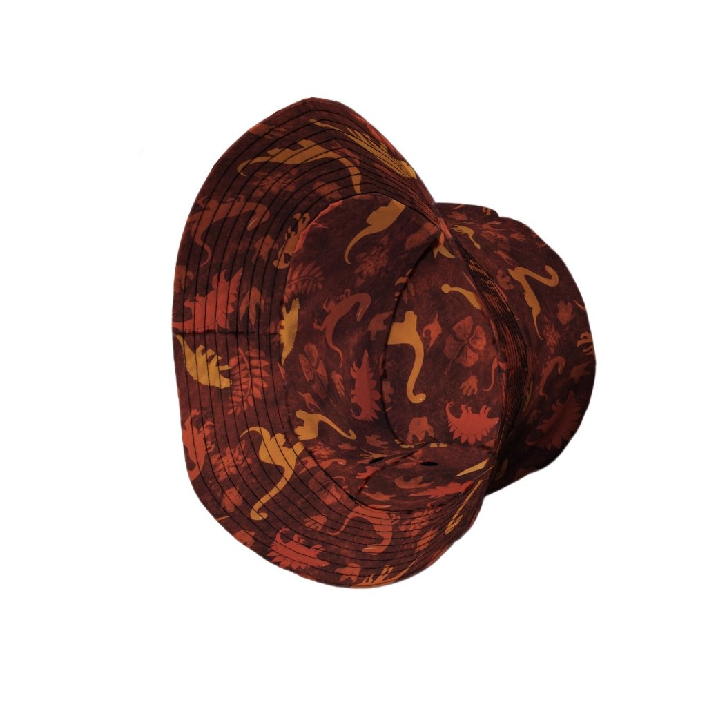 Dinosaur Tropical Fall Sunset Bucket Hat - M - Black Stitching - -