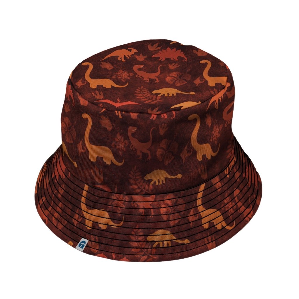Dinosaur Tropical Fall Sunset Bucket Hat - M - Black Stitching - -